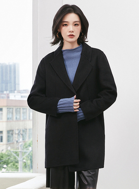 奥莱专柜正品 HE冬装2025新款 含羊毛一粒扣双面尼毛呢外套大衣女