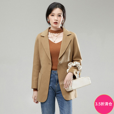 含绵羊毛长袖双面尼大衣女