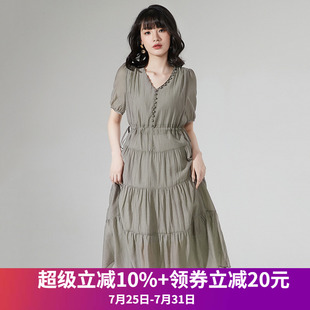 连衣裙 奥特莱斯品牌折扣 XN夏装 2024新款 抽绳设计裙子套头五分袖