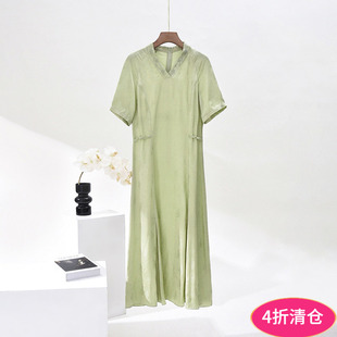 奥特莱斯品牌折扣 RP系列夏装2025新款 精美提花含真丝V领连衣裙