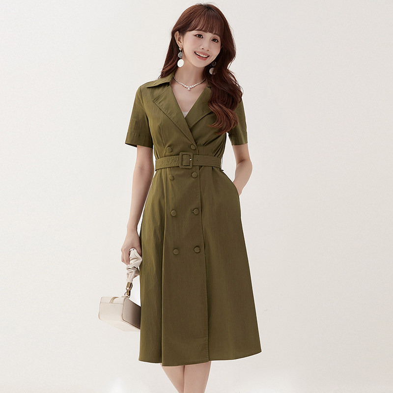 Outlets专柜撤柜正品 南油N系列夏装新款双排扣气质中长裙连衣裙