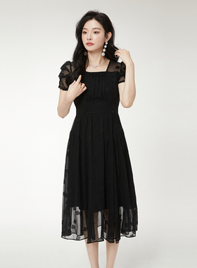 Outlets专柜撤柜正品 ZW夏装2025新款知性优雅中长裙松紧腰连衣裙