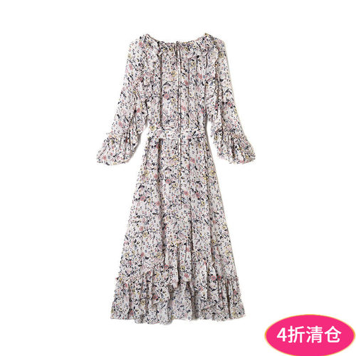 碎花淑女范中长连衣裙