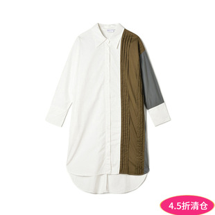 撞色拼接中长裙棉质衬衫 新款 裙连衣裙 YC秋装 Outlets专柜撤柜正品