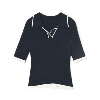 翻领上衣套头修身针织衫