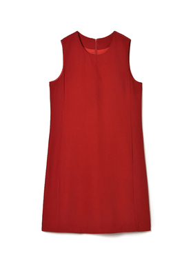 奥莱专柜品牌撤柜正品 XW秋装2025新款 含醋酸无袖中裙直筒连衣裙