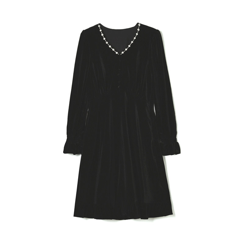 Outlets专柜撤柜正品 RU秋装2025新款法式优雅中裙柔柔绒感连衣裙