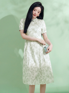 2025年Outlets专柜 精品汉货HH夏装素雅印花复古国风中长裙连衣裙
