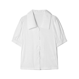 奥特莱斯品牌折扣UW夏装新款极简风通勤上衣单排扣五分袖衬衫女