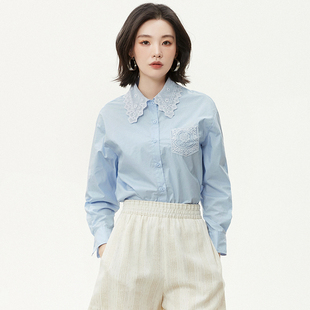 Outlets专柜撤柜正品 UE秋装新款镂空设计上衣棉质长袖宽松衬衫女