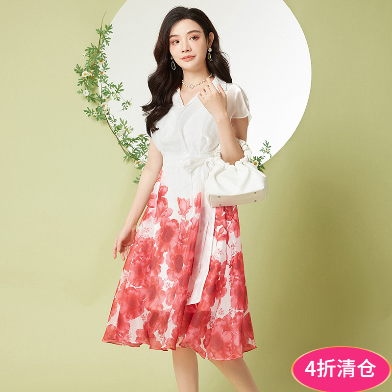 小众设计感印花A字显瘦连衣裙