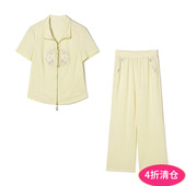 Outlets专柜 长裤 JI系列 2025年夏装 复古绣花短袖 上衣 两件套装 女