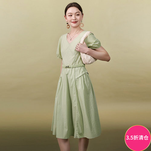 清新素雅中长连衣裙女