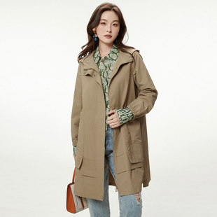 休闲风宽松舒适连帽长款 新款 风衣外套女 XY秋装 奥特莱斯品牌折扣