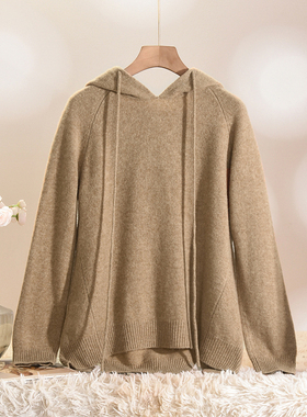 Outlets专柜撤柜正品 HZ冬装2025新款时尚保暖连帽羊毛纯色毛衣女