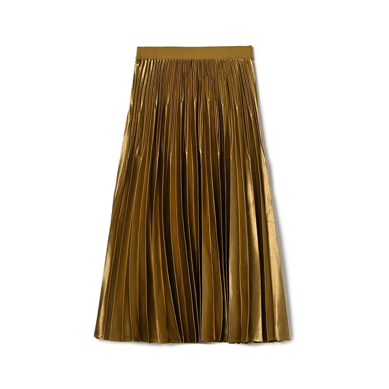 百褶长裙松紧腰半身裙