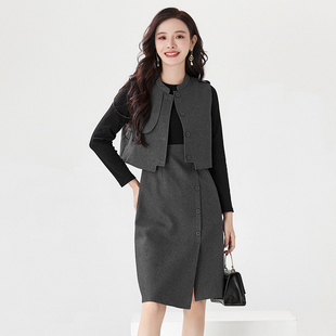 Outlets专柜撤柜正品 HH秋装2025新款 修身马甲+拼色裙子两件套装