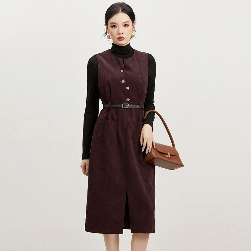 上衣+可开扣中长裙两件套装