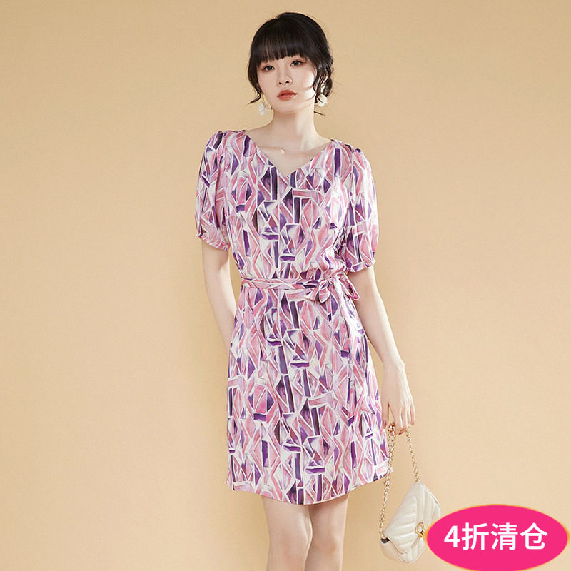 含醋纤五分袖连衣裙女