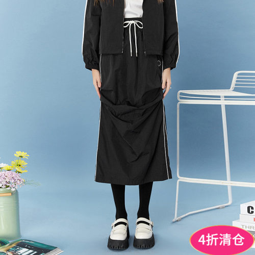 休闲运动风直筒显瘦长裙半身裙