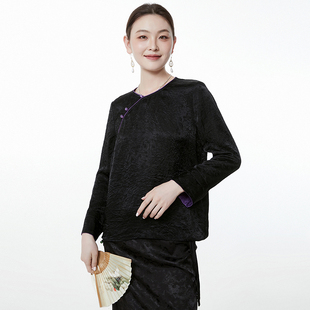 女 2025年Outlets专柜 深圳南油NY秋装 国风拼接长袖 上衣含醋酸衬衫