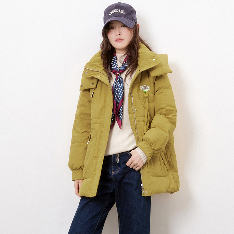 奥莱专柜正品 YR冬装2025新款 抽绳设计感宽松舒适白鸭绒羽绒服女