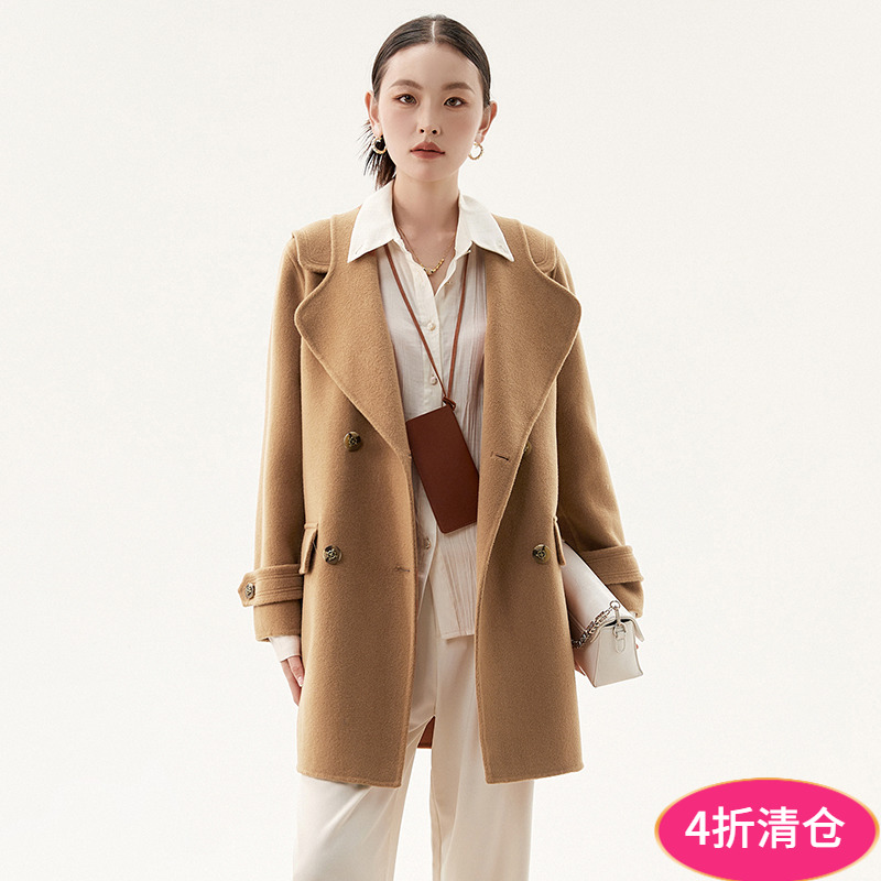 含澳毛长款双面尼大衣女