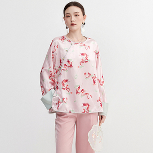 含醋酸上衣国风印花衬衫 新款 女 深圳南油NY秋装 奥莱专柜撤柜正品