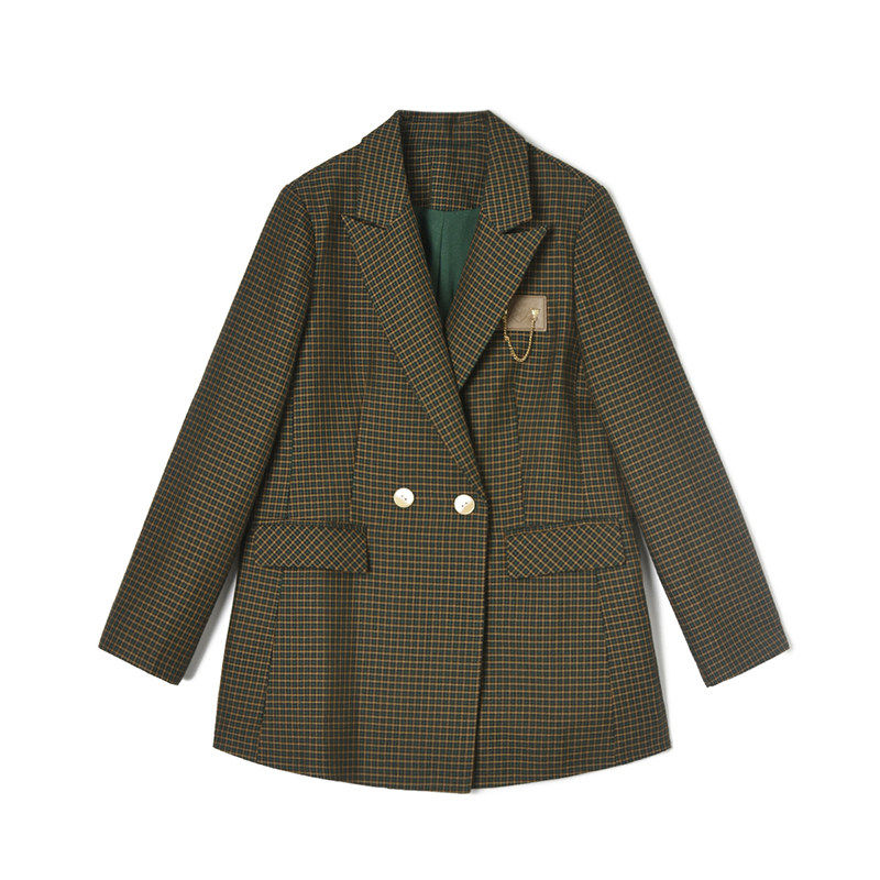 奥莱专柜正品 UN春装2026新款 复古格纹长袖上衣中长款西装外套女,女装/女士精品,短外套,淘宝优惠券,粉丝福利购,淘宝优惠卷