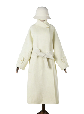 Outlets专柜撤柜正品 HE冬装新款宽松加长款双面尼毛呢外套大衣女