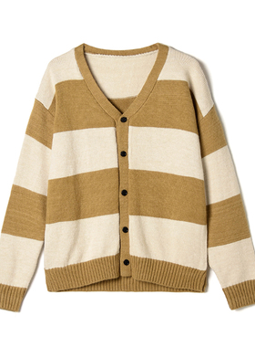 2025年冬Outlets正品 高端GMS系列 含羊毛条纹上衣长袖开衫毛衣女