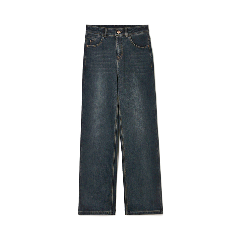 微弹长裤遮胯宽牛仔裤