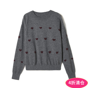 Outlets撤柜正品 新款 时髦爱心图案上衣含绵羊毛修身 毛衣女 GMS冬装
