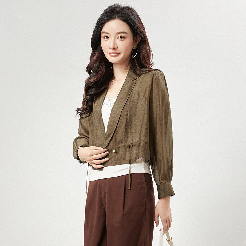 2026年春Outlets正品 高端UN系列抽绳设计感上衣两粒扣短款外套女,女装/女士精品,短外套,淘宝优惠券,粉丝福利购,淘宝优惠卷