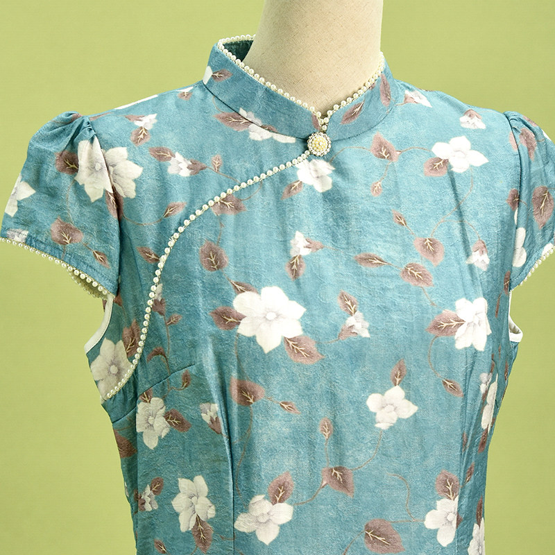 아울렛 브랜드 할인 XZ 여름복 2024 신상 중국 스타일 중공업 비즈 텐셀 스커트 치파오