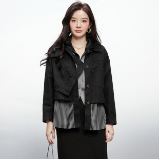 Outlets专柜撤柜正品 汉货精品HH秋装新款拼接设计上衣棉质外套女