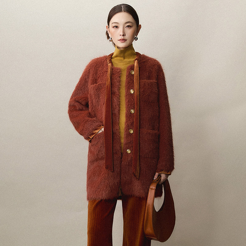 奥莱专柜品牌撤柜正品 RU冬装新款 柔柔绒感上衣宽松中长款外套女,女装/女士精品,短外套,淘宝优惠券,粉丝福利购,淘宝优惠卷