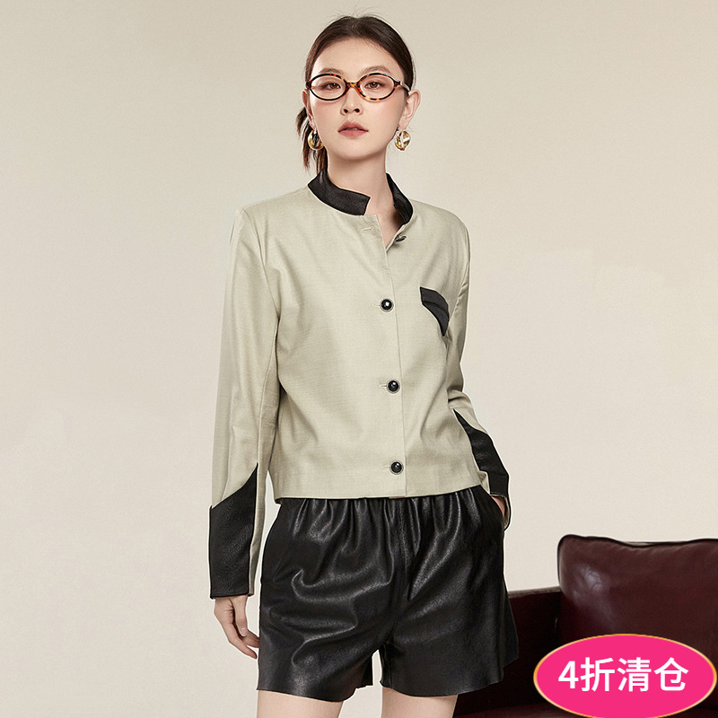 拼色长袖上衣立领外套