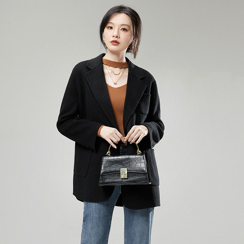 含绵羊毛纯色双面尼大衣女