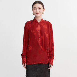 衬衫 奥特莱斯品牌折扣 复古老钱风含醋酸上衣中长款 新款 女 NY秋装