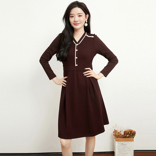 优雅气质撞色中裙连衣裙 新款 Outlets专柜撤柜正品 汉货精品HH秋装