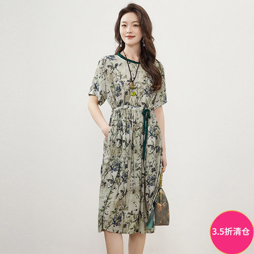 中长系带妈妈装连衣裙