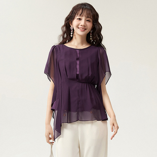 2025年夏Outlets正品 高端FQ系列不规则设计短袖上衣松紧腰衬衫女