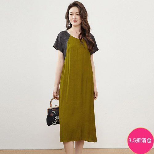 拼色宽松妈妈装连衣裙