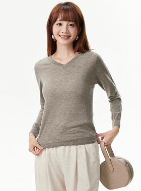 奥特莱斯品牌折扣 MO秋装新款 纯色简约打底上衣微弹长袖针织衫女