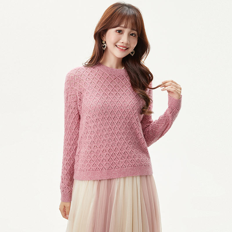 知性长袖上衣套头圆领毛衣