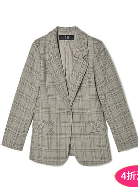 2025年秋装Outlets专柜 YJ系列韩版气质格纹上衣一粒扣长袖外套女