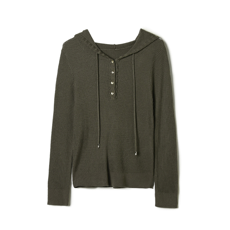 连帽上衣微弹长袖针织衫