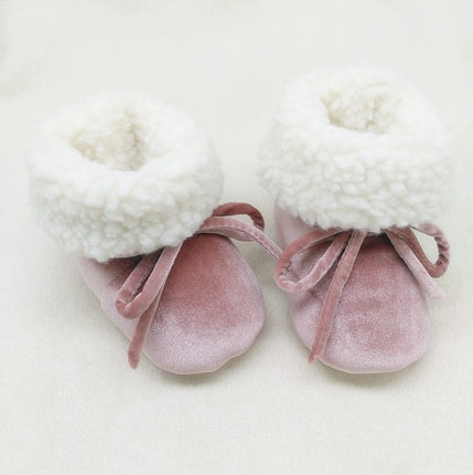 冬季婴儿鞋子加厚保暖0-12个月公主女宝宝不掉鞋金丝绒绑带款定制