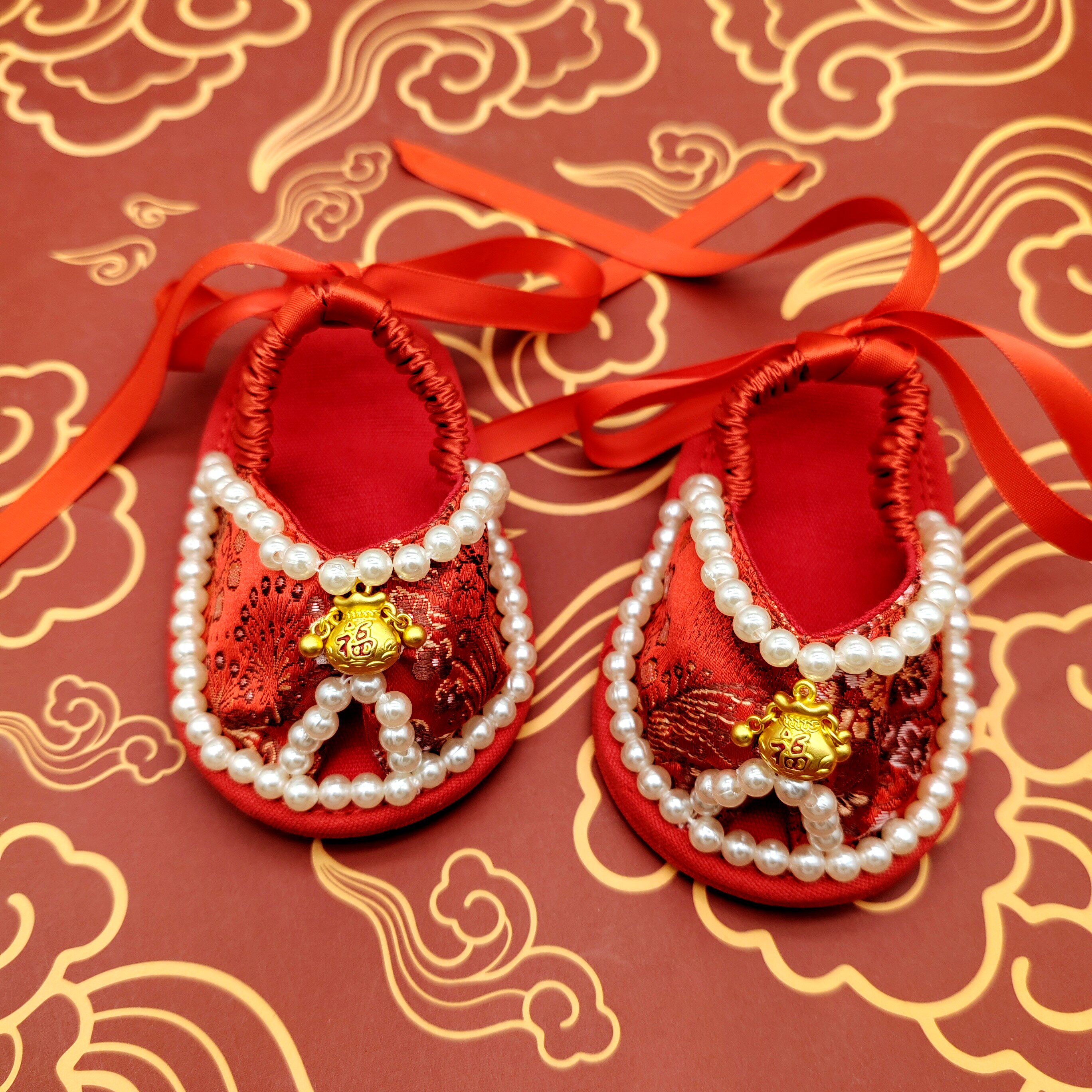 夏季婴儿国风红凉鞋防滑好穿脱